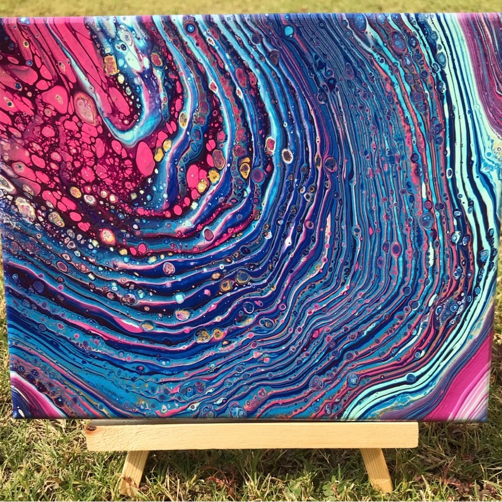 Abstract Blue and Pink Canvas Art 8”x10” Acrylic Fluid Pour Paint - Picture 2 of 5